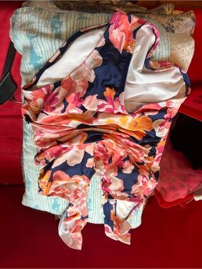 Kona Sol Navy One-Piece Swimsuit with Pink, Coral & Orange Floral Print